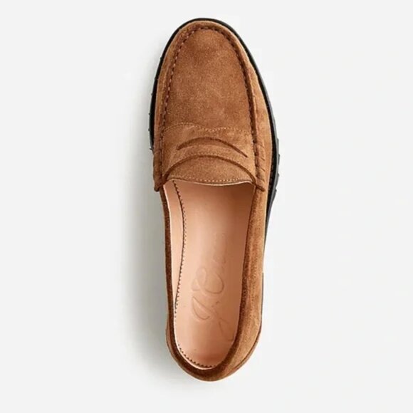 J Crew Winona lug-sole penny loafers in suede. Rich toffee, size 7h. - Picture 3 of 4